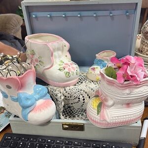 Vintage Floral Ceramic Boot Planter bundle
7